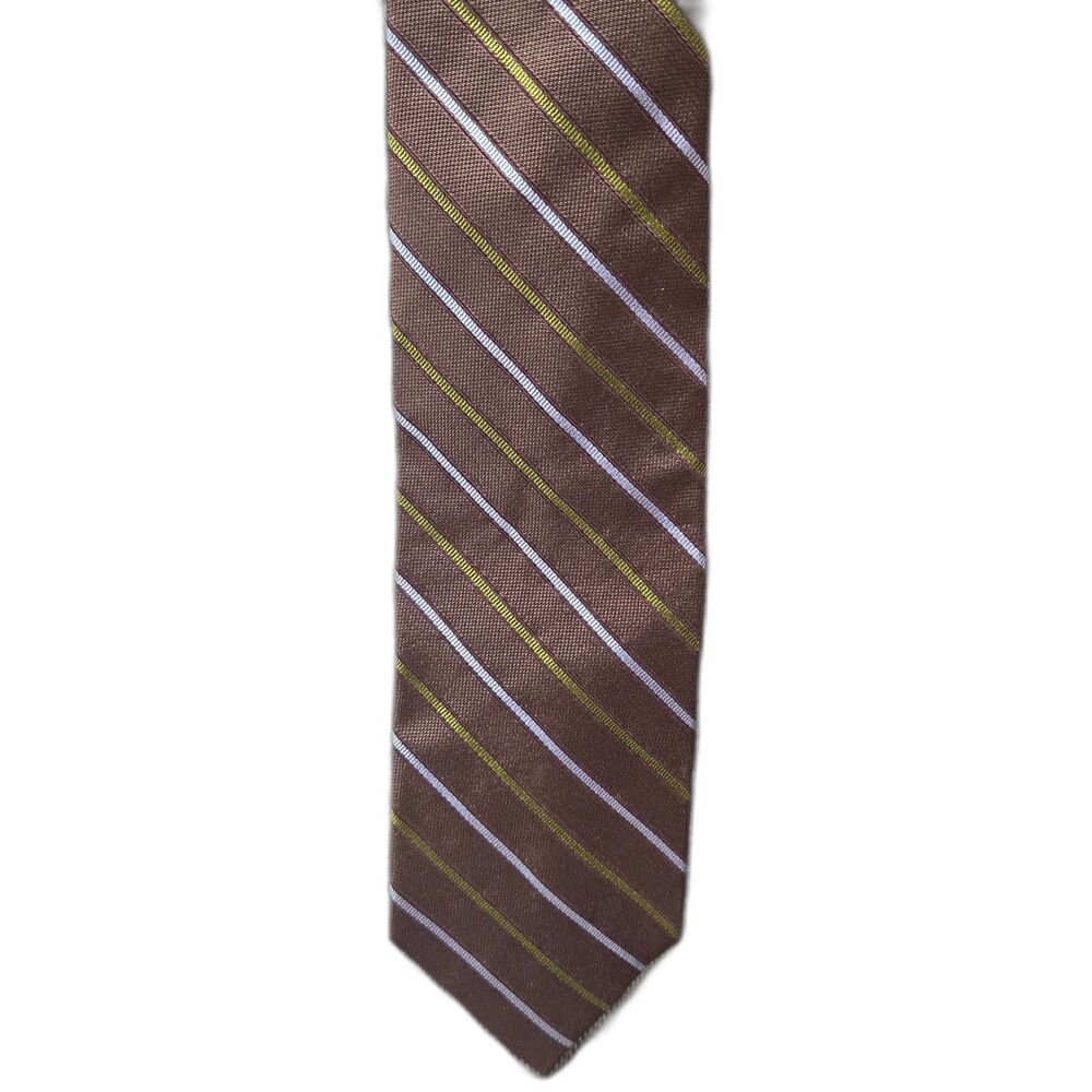 Brooks Brothers Makers Silk Cotton Striped Tie Brown Light Blue Olive Italy USA